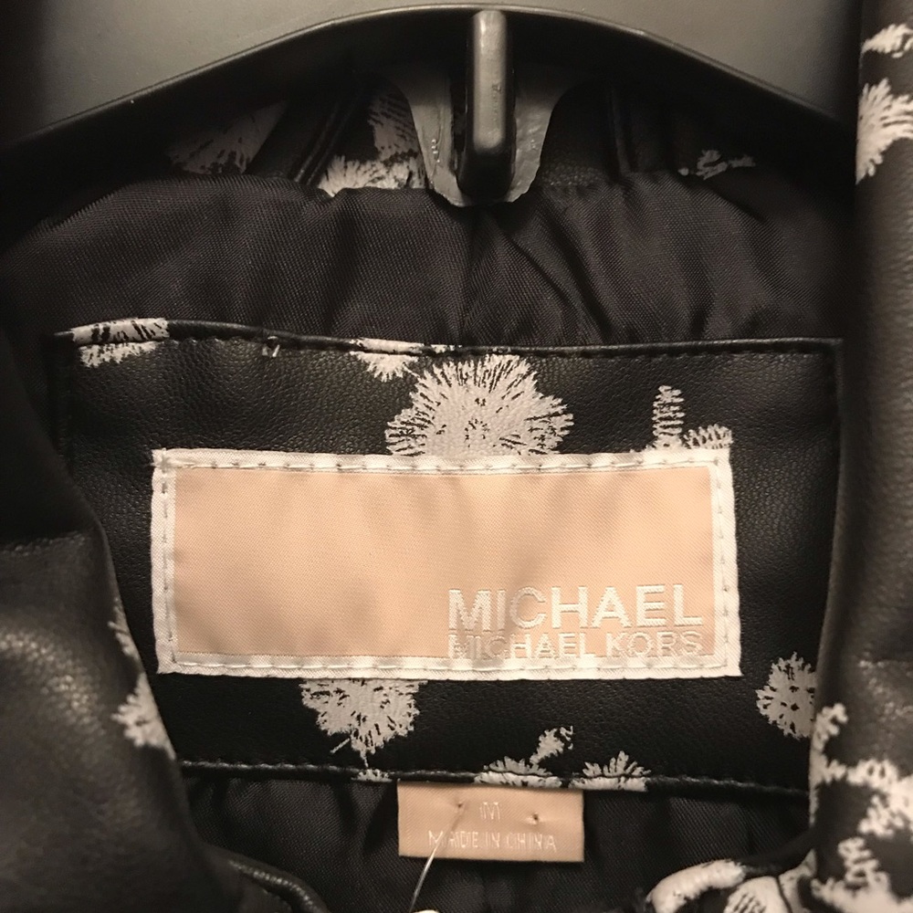 NWT Michael Kors Vegan Leather Floral Moto Jacket Women’s Sz M - Picture 2 of 3